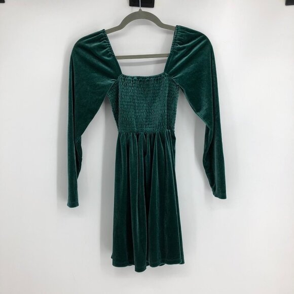 GAP Forest Green Smocked Velvet Long Sleeve Mini Dress Size  XSP - Picture 5 of 13